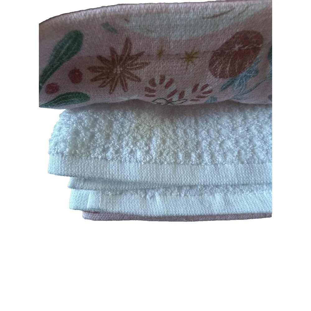 Shabby Chic Kitchen Towels Set of 3 Swans Pink Green White 100% Cotton 16X24